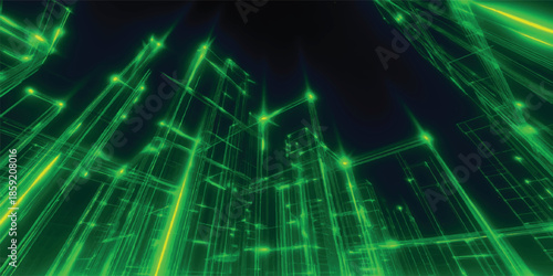 Abstract futuristic technology background loop with green digital data lines and grid pattern design