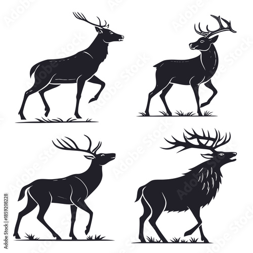 Silhouettes of deer in various poses