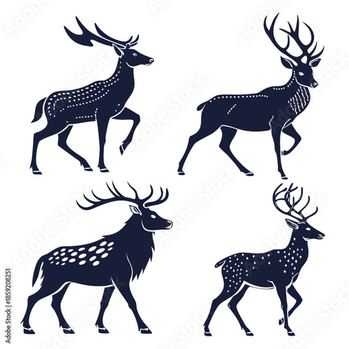 Silhouettes of deer in various poses