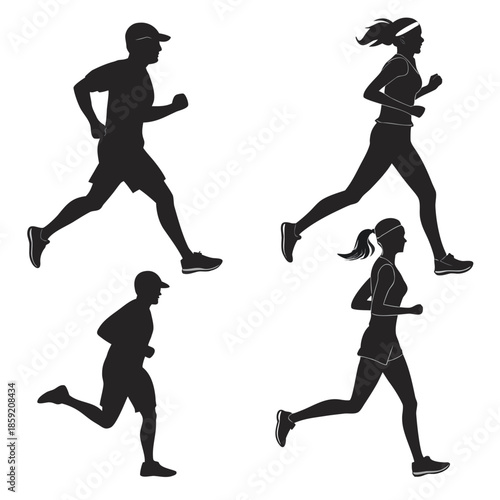 Silhouettes of runners
