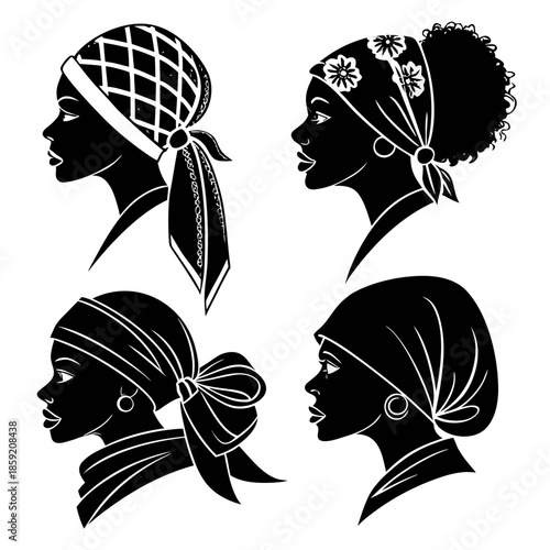 Silhouettes of women in headscarves