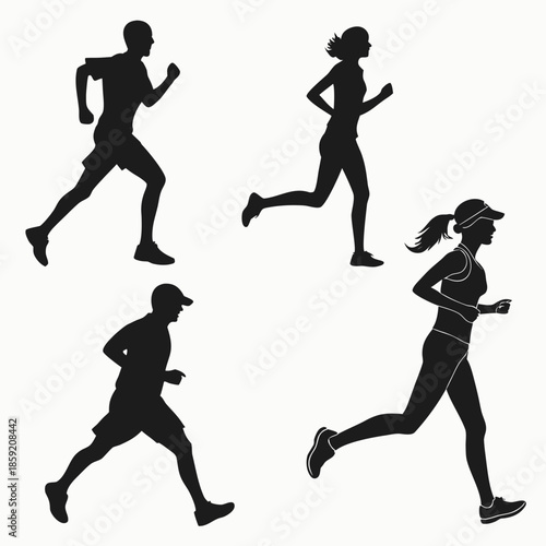 Silhouettes of runners