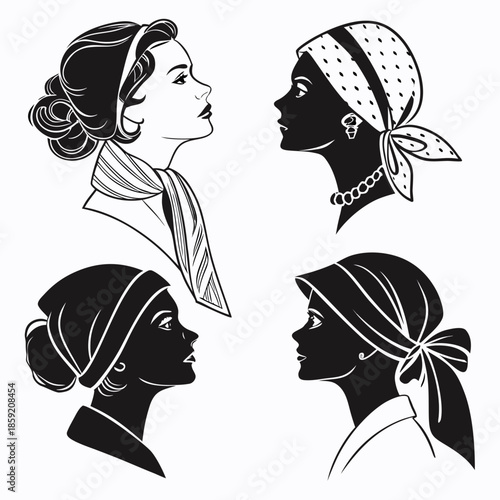 Vintage women's headscarves illustration
