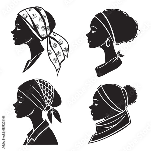 Silhouettes of women with headscarves