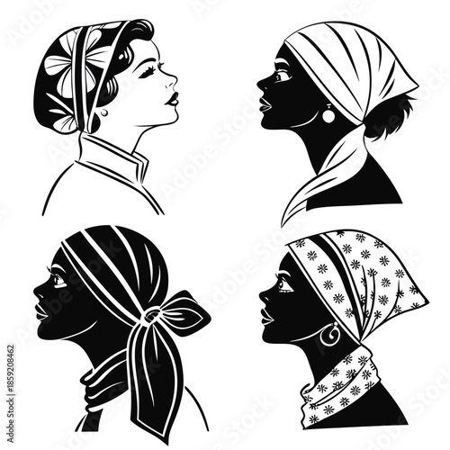 Silhouettes of women wearing headscarves