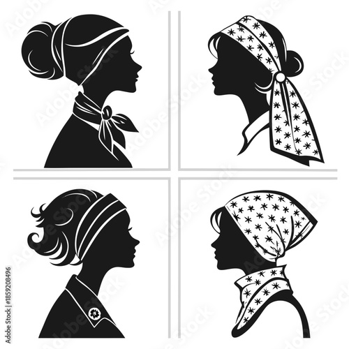 Silhouettes of women in headscarves