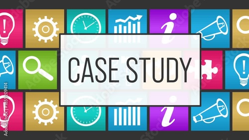 Case Study Colorful Business Symbols Squares Lines Background Box Text 