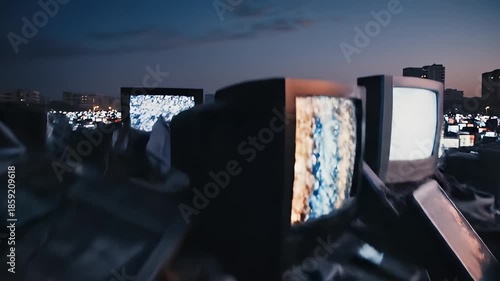 Pile of Old Computer Monitors at Dusk.
