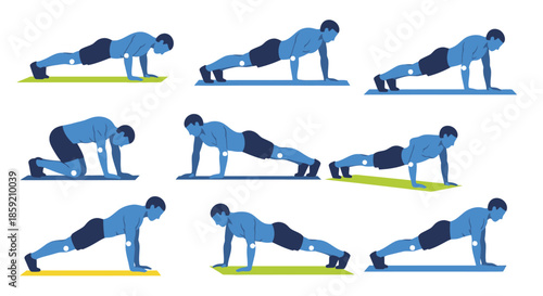 Visual guide to performing various push-up exercises for a full-body workout
