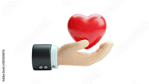 3D Render of Hand in Suit Holding Red Heart
