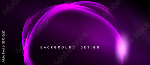 Abstract purple waves form rounded shape. Dark background emphasizes glowing layers, creating modern design element.