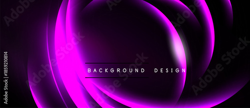 Abstract purple design. Smooth flowing shapes create dynamic visual effect. Dark background emphasizes bright neon curves. Modern, stylish presentation.