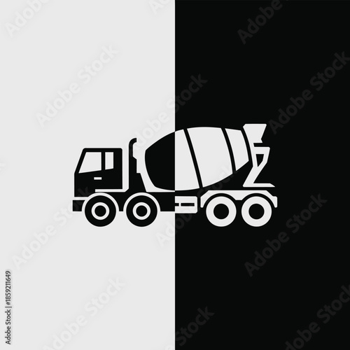 Monochromatic icon design of a concrete mixer truck illustrating strong visual contrast