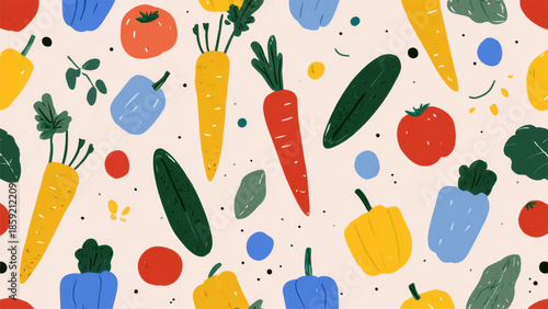 Colorful Fruit and Vegetable Pattern on Background