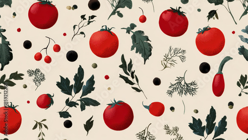 Colorful Fruit and Vegetable Pattern on Background