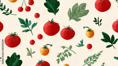 Colorful Fruit and Vegetable Pattern on Background