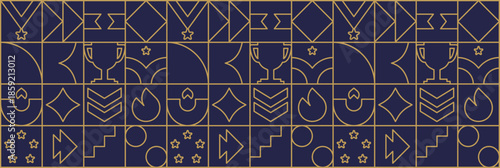 Work appreciation day with line geometric office mosaic and trophy design.