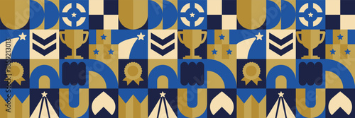 Geometric employee day tournament pattern with office trophy mosaic background.