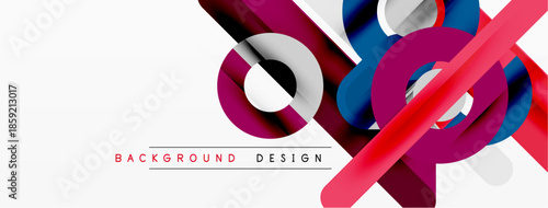 Abstract geometric shapes, vibrant colors, dynamic composition. Modern design elements create visually appealing background.