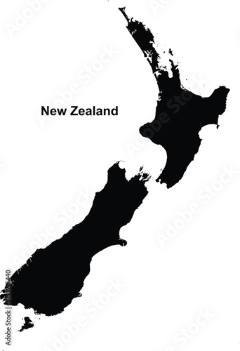 New Zealand Map Black Silhouette Isolated on White Background