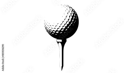 Golf ball on white tee realistic isolated vector illustration