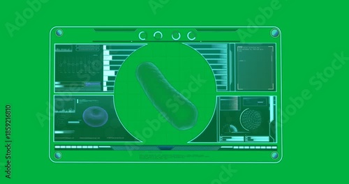 Animation of macro cell spinning and medical data processing on screen