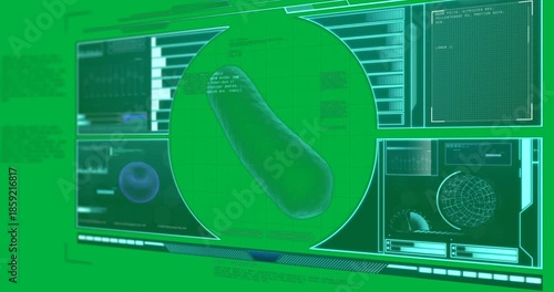 Animation of macro cell spinning and medical data processing on screen