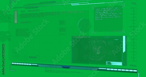 Animation of globe of networks of connections spinning and medical data processing on screen