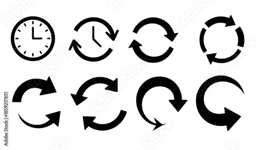 Black curved arrow icon set flat vector directional symbols isolated on white