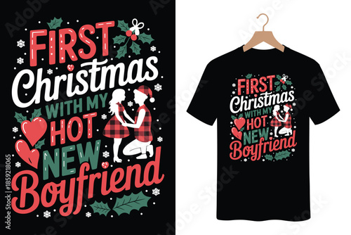 Couple's first Christmas t-shirt design with festive holiday theme