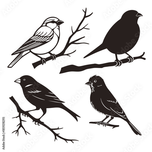 Wallpaper Mural Bird silhouettes on branches Torontodigital.ca