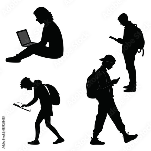 Silhouettes of people engaged in modern activities