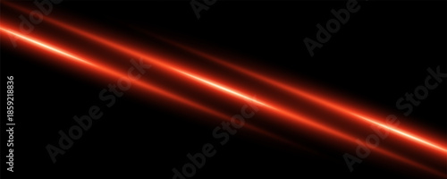 Laser neon light stick, glowing fire beam, yellow and red fluorescent LED effect. Golden shine electric luminous lines, isolated design elements on dark transparent background.