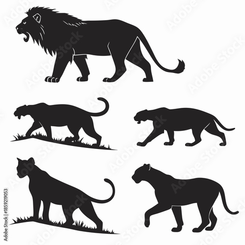 Collection of big cat silhouettes