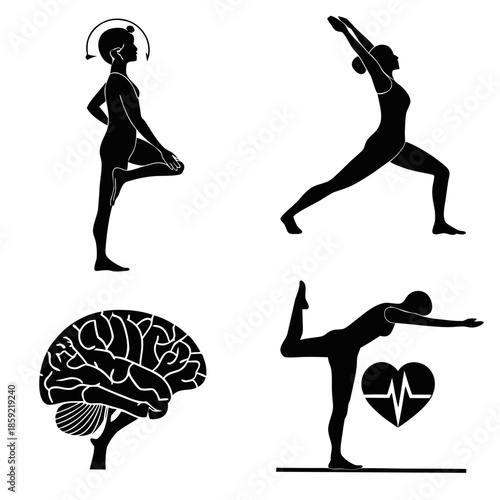Yoga poses and health icons