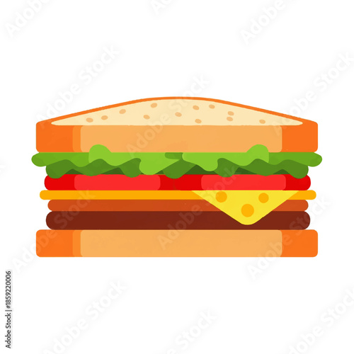 Flat vector icon of a delicious sandwich with multiple layers of fresh ingredients, perfect for food-related designs