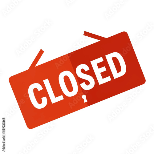 Red 'Closed' Sign with Keyhole Graphic Indicating Business Closure or Restricted Access