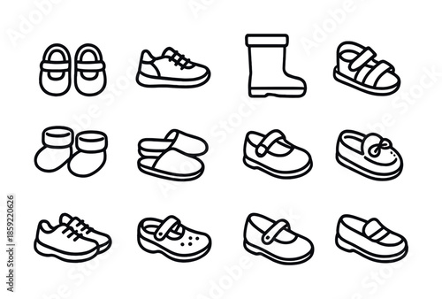 Various shoe icons collection featuring different styles and designs