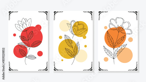 A stylized illustration of flowers and leaves in various colors on a white background