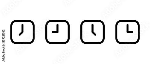 Square clock and time icon set. Schedule, deadline, and timer symbol