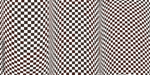 Wavy checkered pattern an optical illusion with brown and white squares
