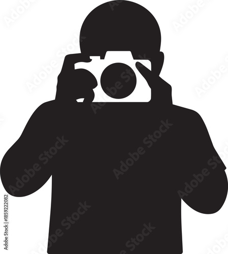 Photographer man with camera taking picture isolated on transparent background vector illustration