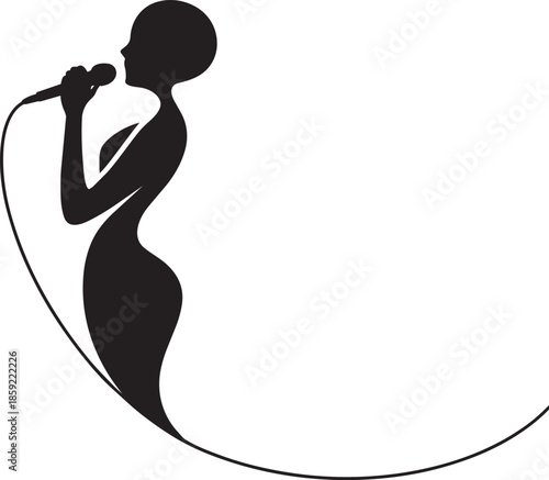 Woman singing with a microphone isolated on transparent background vector illustration