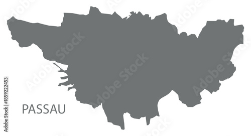 Passau city map with boroughs grey illustration silhouette shape