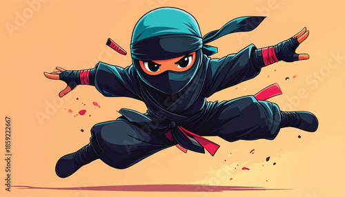 Cartoon Ninja Mid-Air Leap - Dynamic Action and Stealth.
