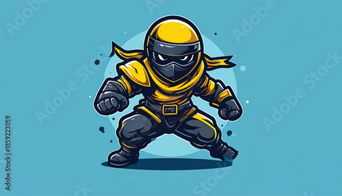 Cartoon Ninja Character Ready for Action in Yellow and Black.