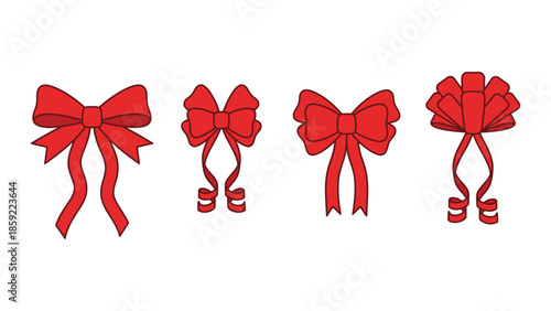 Four red bows are displayed in a row against a white background.