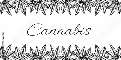 Botanical cannabis leaf pattern with elegant cursive text illustration