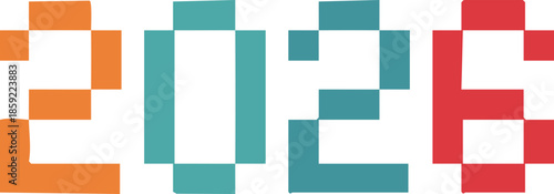 2026 Pixel Block Number Typography for Retro Digital New Year Design