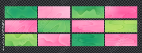 Set of bg pink green gradient background designs with abstract pastel spring tones and smooth gradation blending two natural palettes in soft light. Perfect for calm layouts, bg, spring visuals.